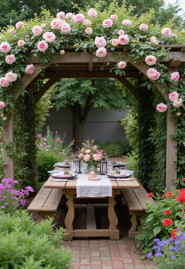 22 Garden Pergola Ideas - 4. Lattice Pergola with Climbing Plants