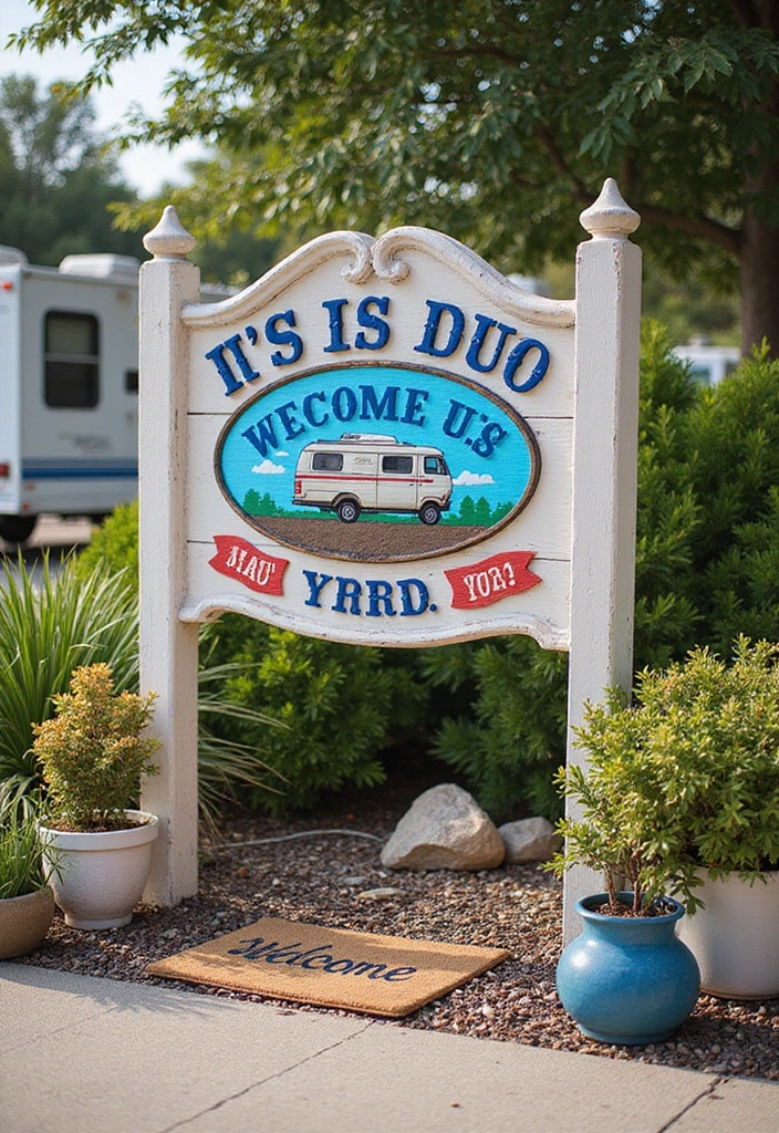 22 RV Yard Ideas for Outdoor Living - 13. Personalized Welcome Sign