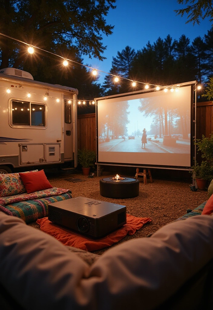22 RV Yard Ideas for Outdoor Living - 17. Entertaining Movie Area