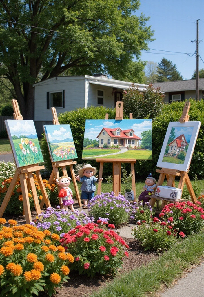 22 RV Yard Ideas for Outdoor Living - 9. Charming Outdoor Art Displays