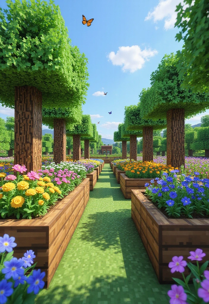 24 Minecraft Garden Ideas - 1. Blocky Flower Beds