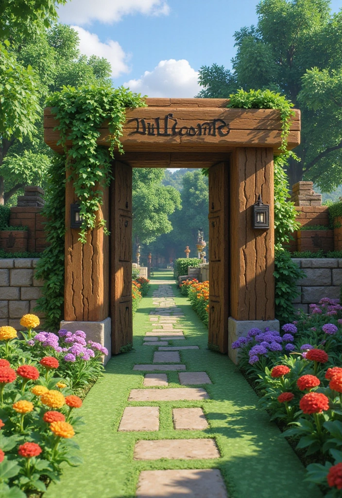 24 Minecraft Garden Ideas - 18. Themed Garden Gates