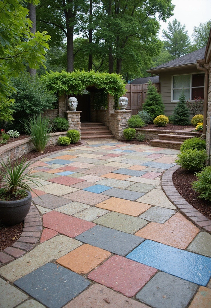24 Paver Patio Ideas for Sustainable Outdoor Living - 14. Paver Patio with Outdoor Art