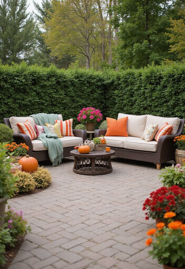 24 Paver Patio Ideas for Sustainable Outdoor Living - 15. Seasonal Paver Patio Decor