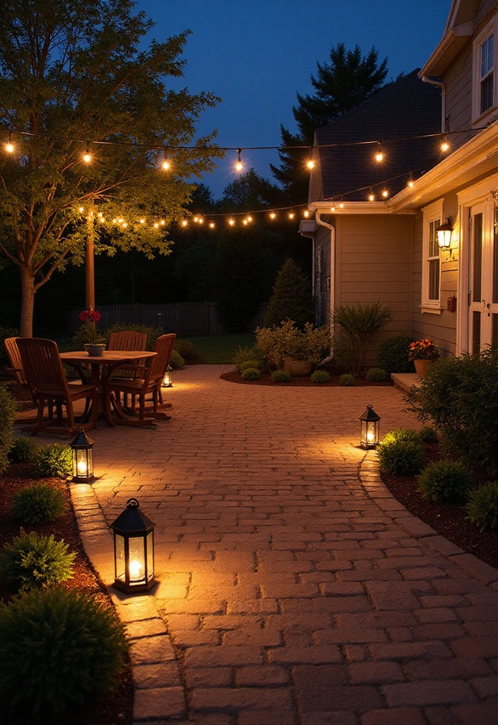 24 Paver Patio Ideas for Sustainable Outdoor Living - 16. Paver Patio with Outdoor Lighting