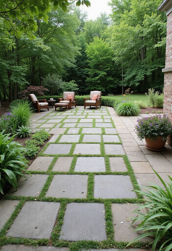 24 Paver Patio Ideas for Sustainable Outdoor Living - 17. Paver Patio with Grassy Infill