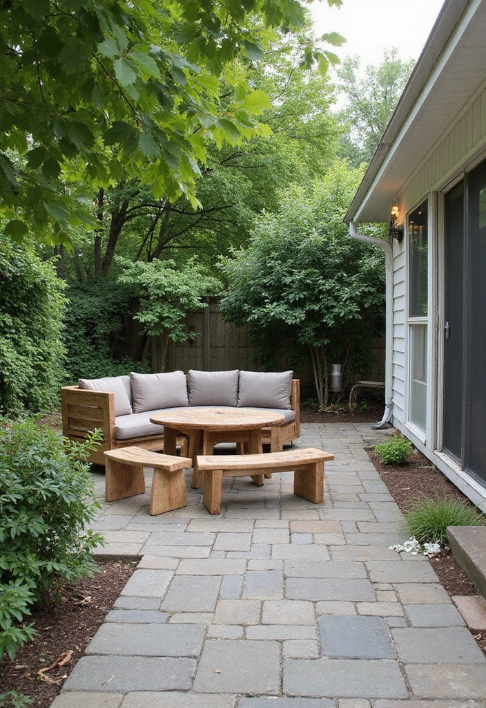24 Paver Patio Ideas for Sustainable Outdoor Living - 18. Paver Patio with Sustainable Furniture
