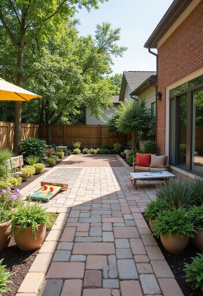 24 Paver Patio Ideas for Sustainable Outdoor Living - 21. Paver Patio with Outdoor Games