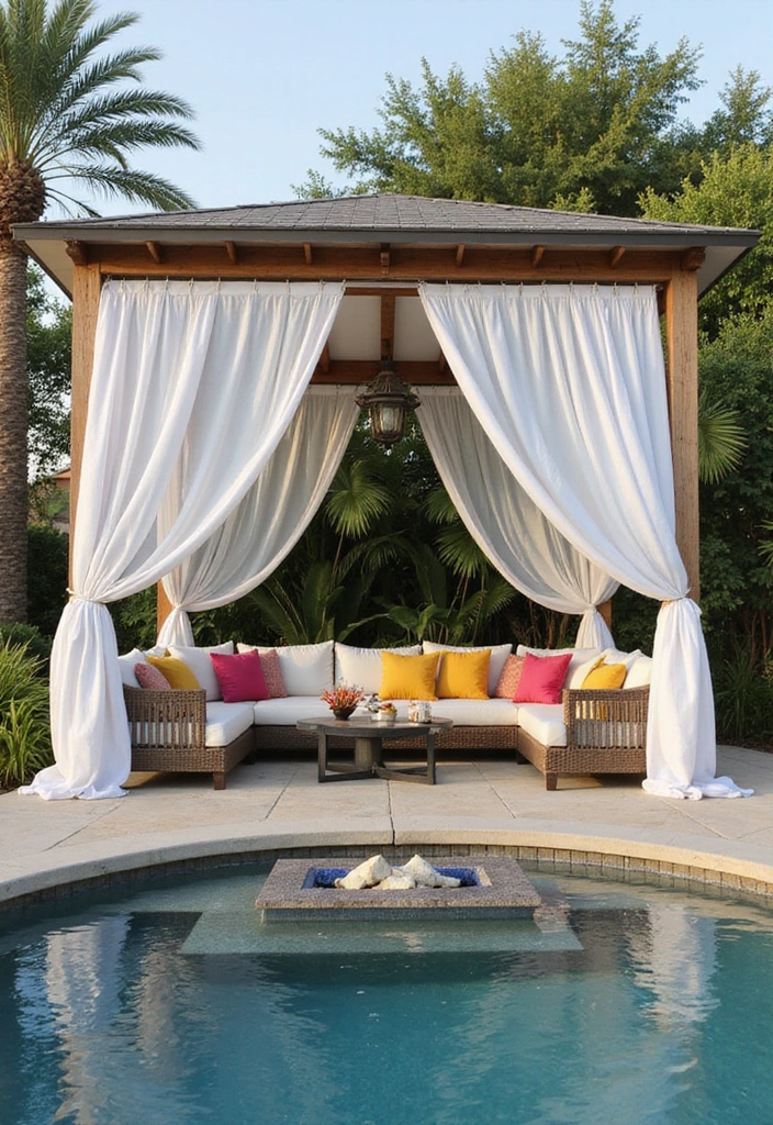 25 Pool Pavilion Ideas for Luxurious Outdoor Living - 1. Elegant Canopy Pavilion