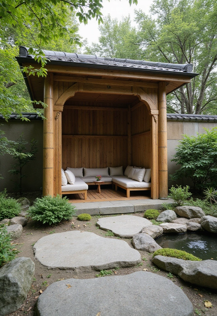 25 Pool Pavilion Ideas for Luxurious Outdoor Living - 10. Zen Garden Pavilion
