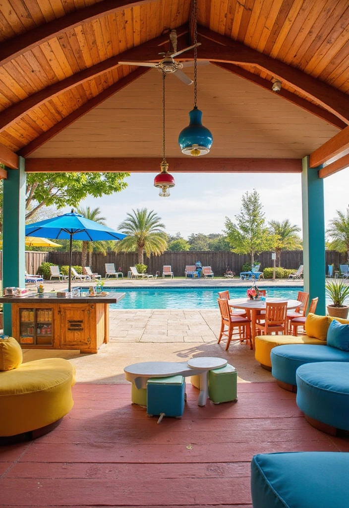 25 Pool Pavilion Ideas for Luxurious Outdoor Living - 11. Playful Family Pavilion
