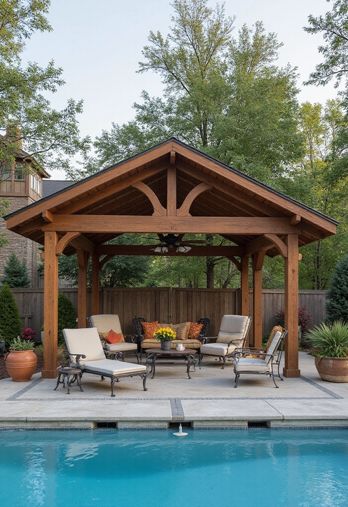 25 Pool Pavilion Ideas for Luxurious Outdoor Living - 14. Seasonal Pavilion