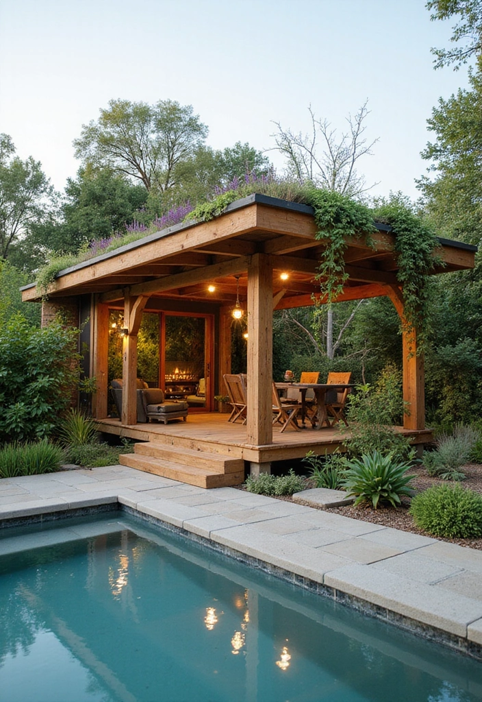 25 Pool Pavilion Ideas for Luxurious Outdoor Living - 15. Eco-Friendly Pavilion