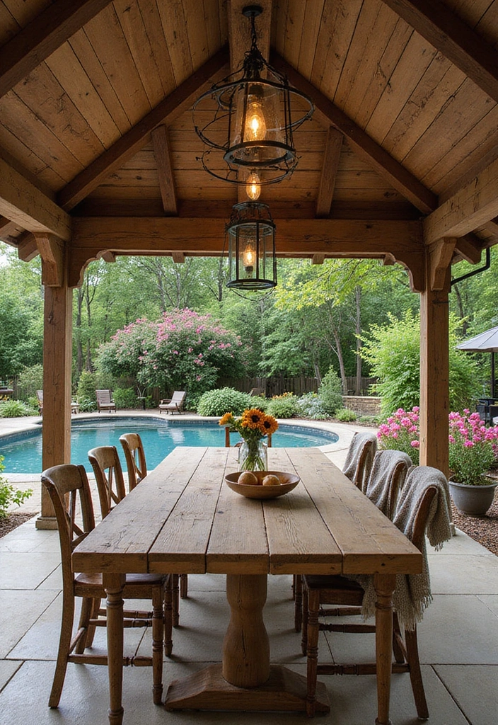 25 Pool Pavilion Ideas for Luxurious Outdoor Living - 2. Rustic Wooden Pavilion
