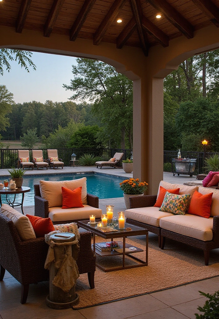 25 Pool Pavilion Ideas for Luxurious Outdoor Living - 7. Chic Lounge Pavilion